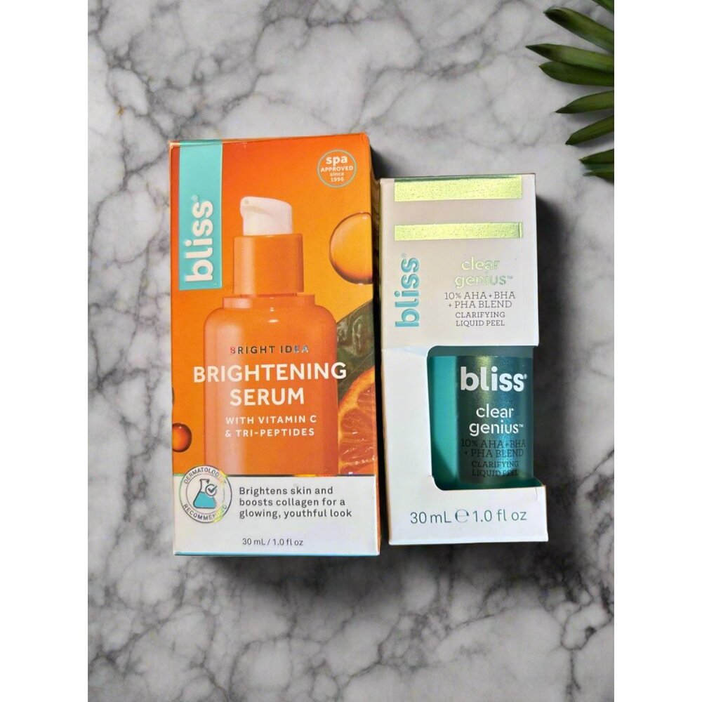 Bliss Skincare Duo – Brightening Serum & Clear Genius‎ Clarifying Liquid Peel